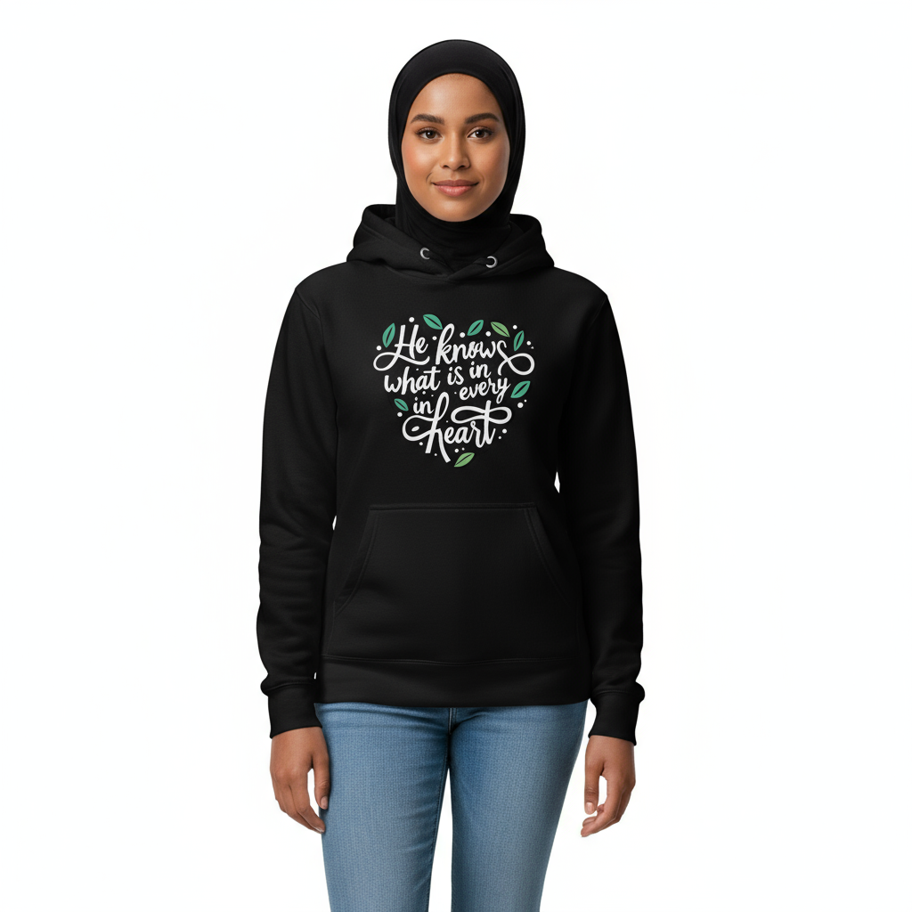 Black hoodie full body - He Knows What Is In Every Heart