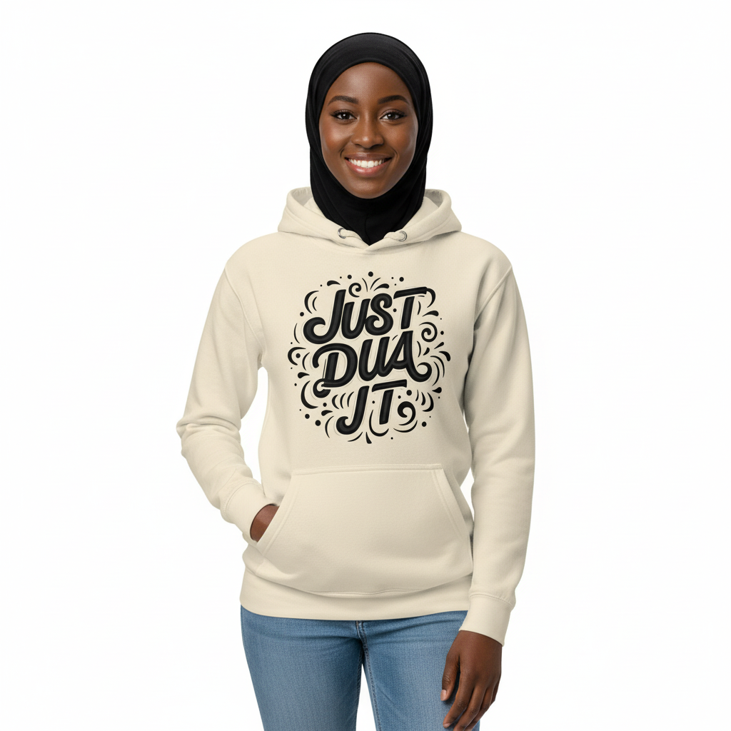 Cream hoodie front - Just Dua It