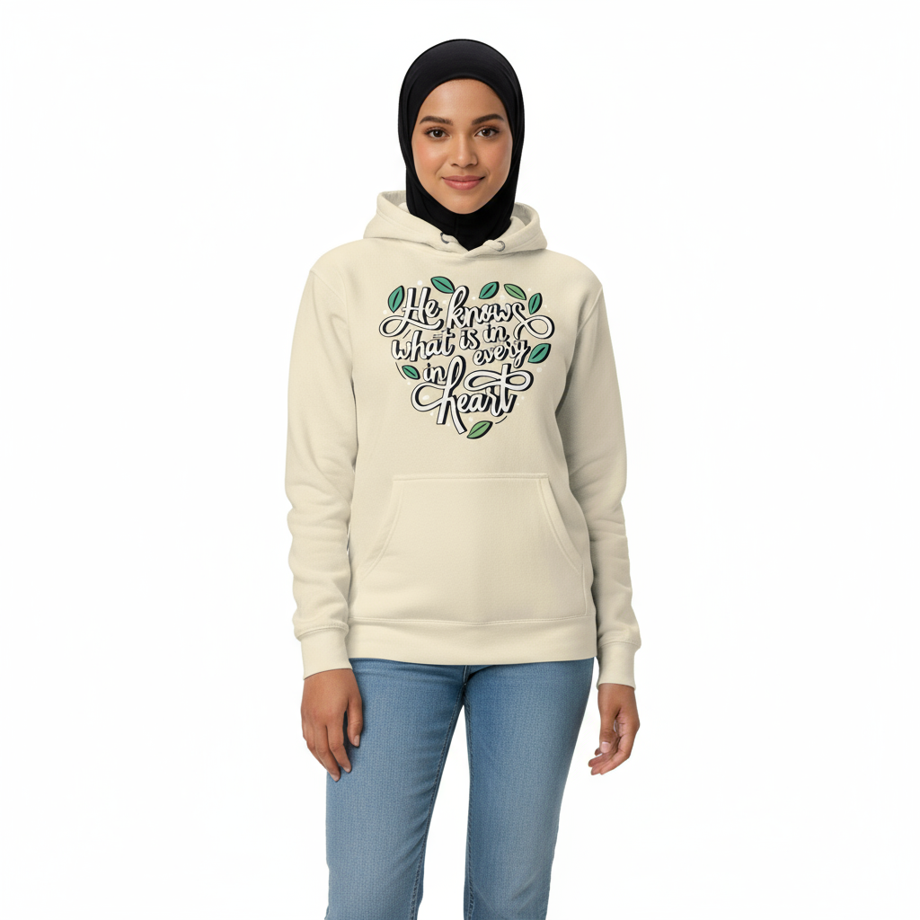 Cream hoodie full body - He Knows What Is In Every Heart