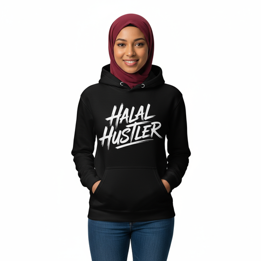 Female front - Halal Hustler hoodie with burgundy hijab