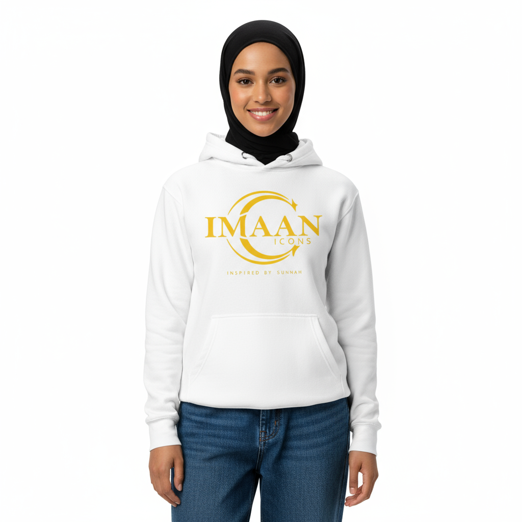 Female front - Imaan Icons white hoodie