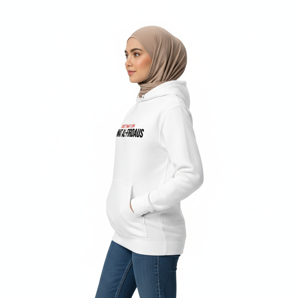 Female side - White hoodie regular fit with taupe hijab