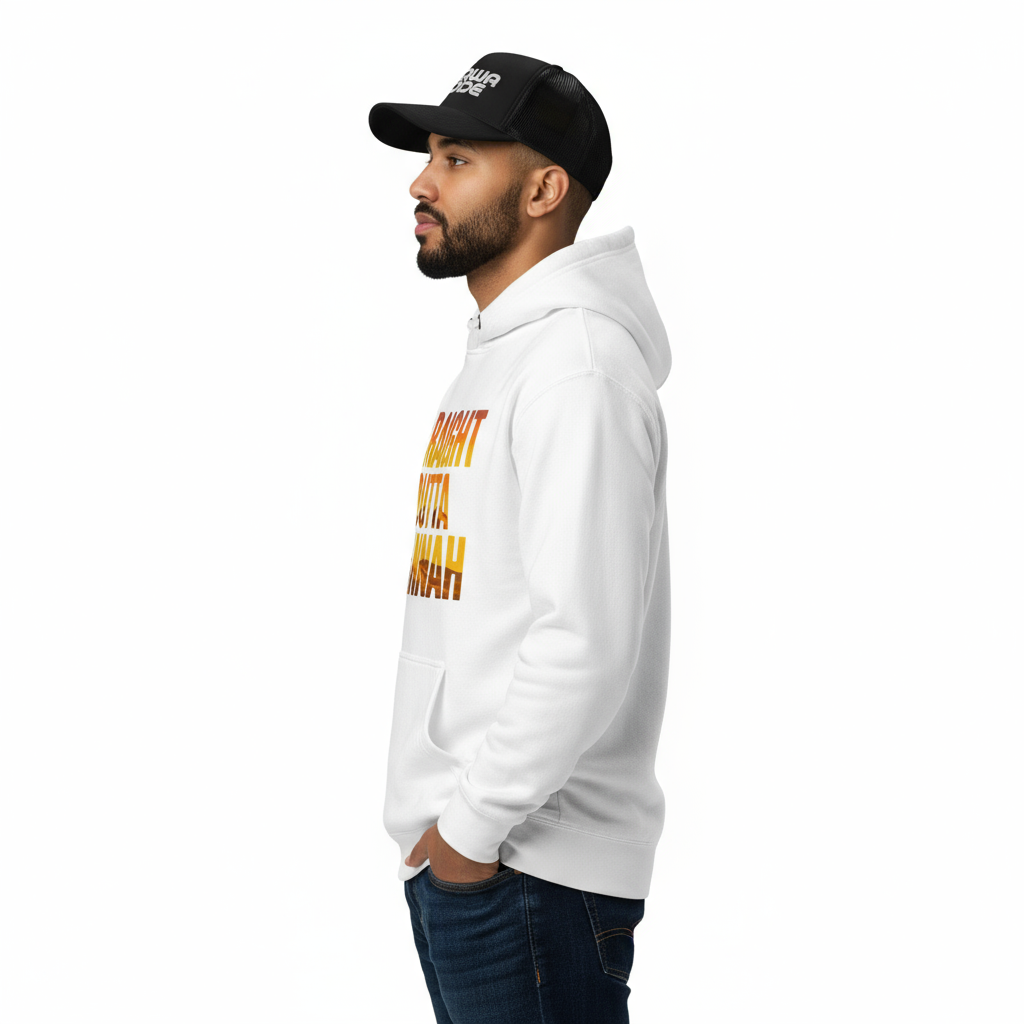 Side view - White hoodie with cap