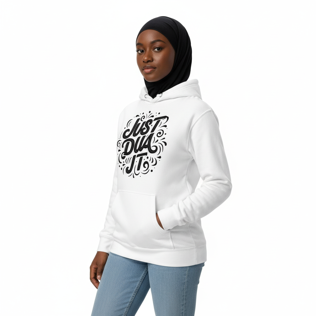 White hoodie three-quarter - Just Dua It