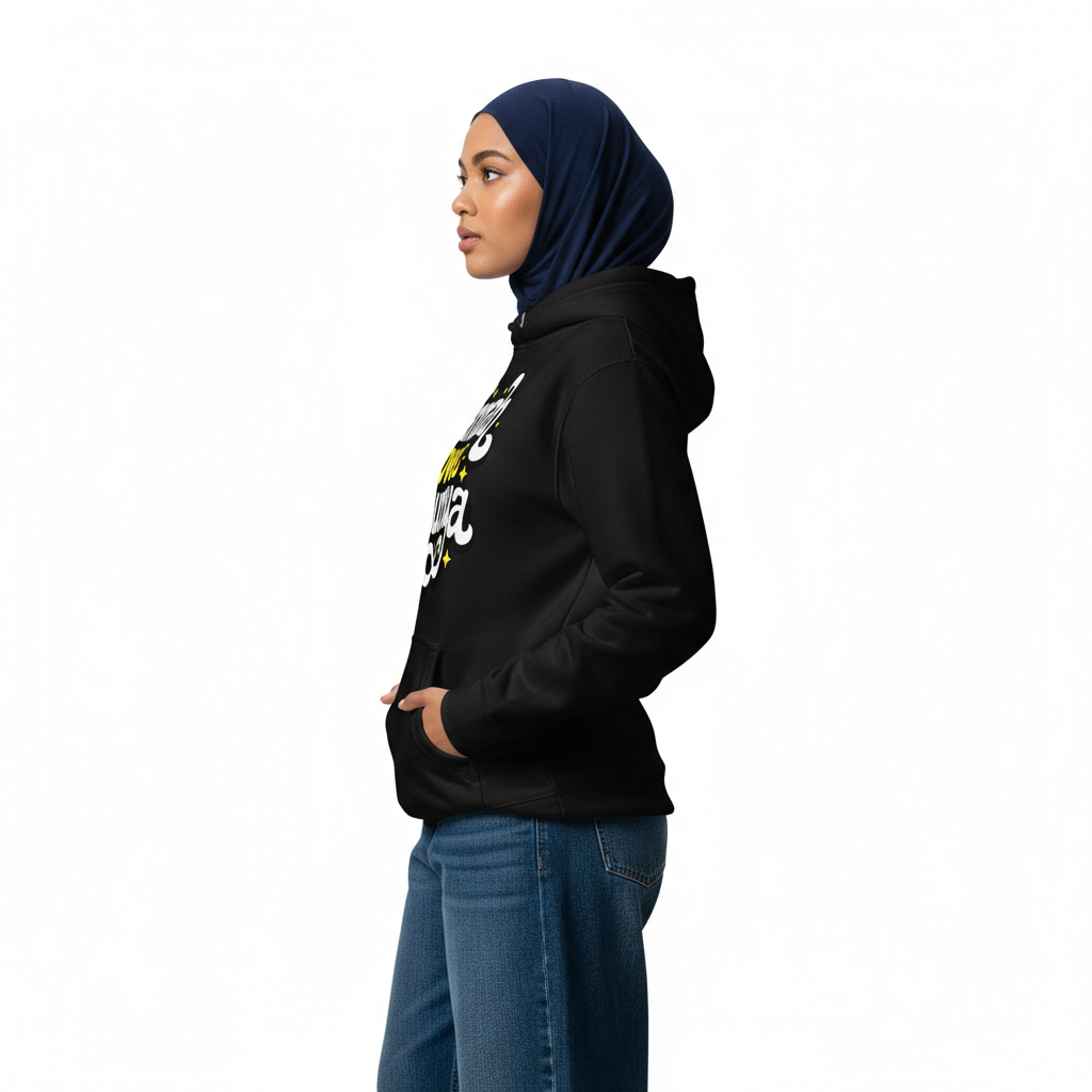 Woman 1 side - Black hoodie with navy hijab